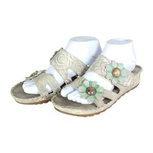 L'artiste Spring Step Women's Fray EU39 US8,5 Leather Gray Hand Painted sandals